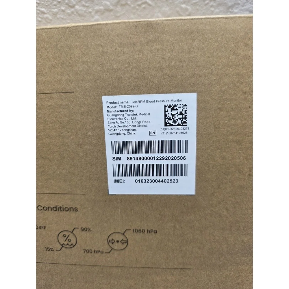 Transtek TeleRPM Gen2 Blood Pressure Monitor TMB-2092-G New Unopened